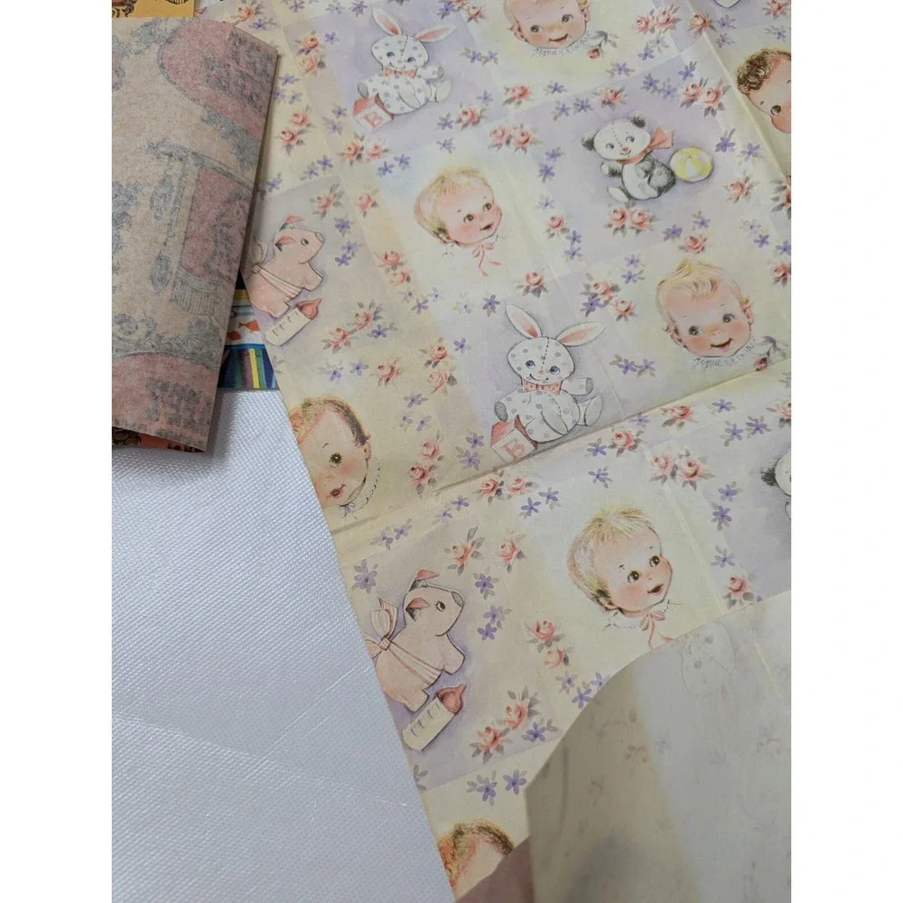 New and Used‎ Vintage Gift Paper 60s 70s Prints Baby Shower Kids Weddings Lot